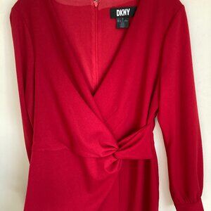 Red DKNY Faux-Wrap Party Dress - Size 10